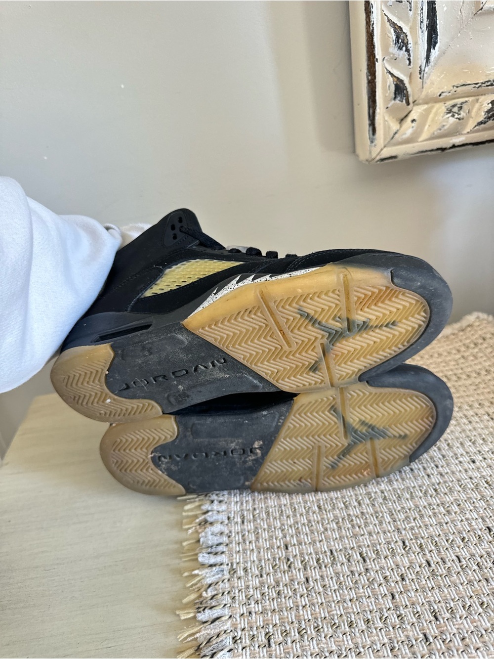 Jordan Black Suede Sneakers with Gold Accents and Red Jumpman - Picture 3 of 4